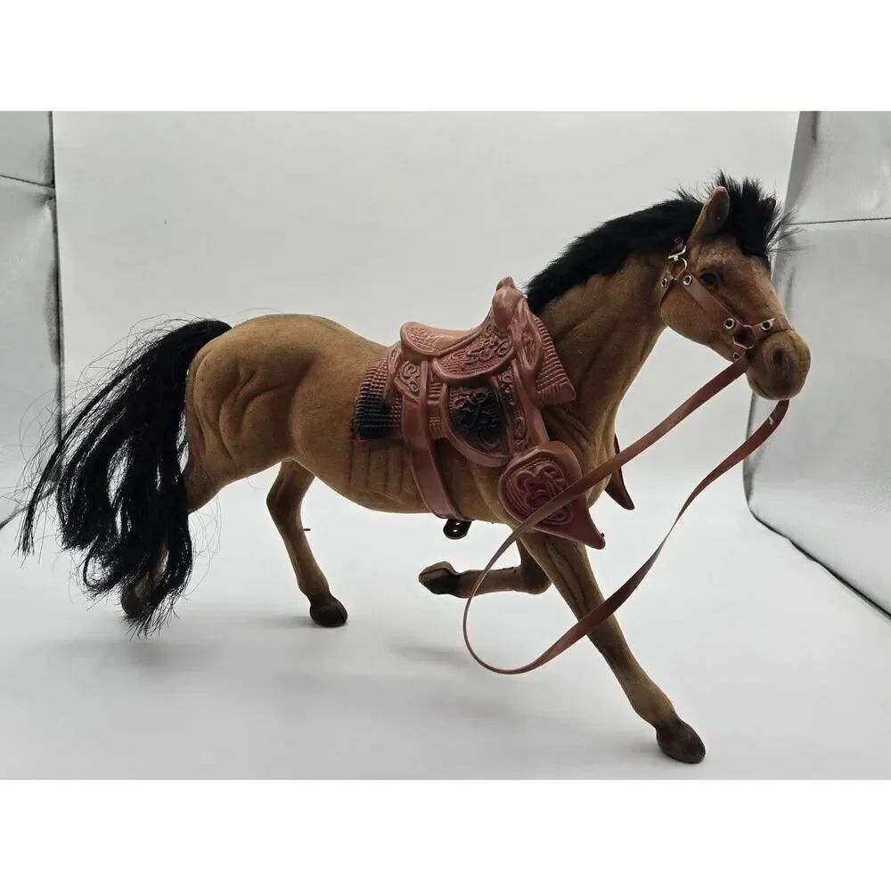 Flocked Horse Figure Brown Black w/ Saddle
